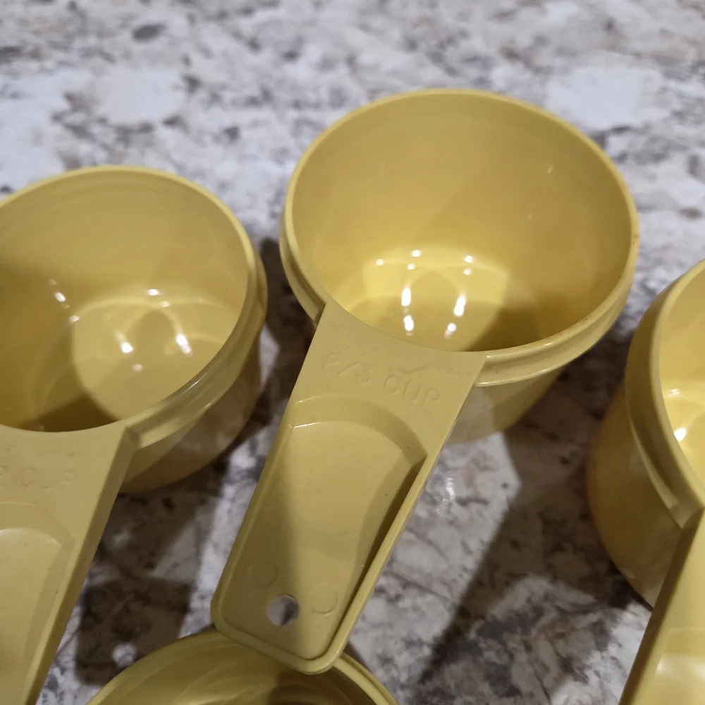 Vintage Tupperware Yellow Measuring Cups Set 1/4c, 1/3c, 1/2c, And 3/4c.